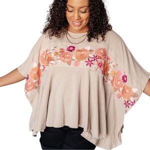Savanna Jane Isabel Embroidered Tunic in Mocha- 1X/2X